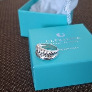 Milor Italy 950 Silver Croissant Double Band Ring Size 7 Ribbed Designer